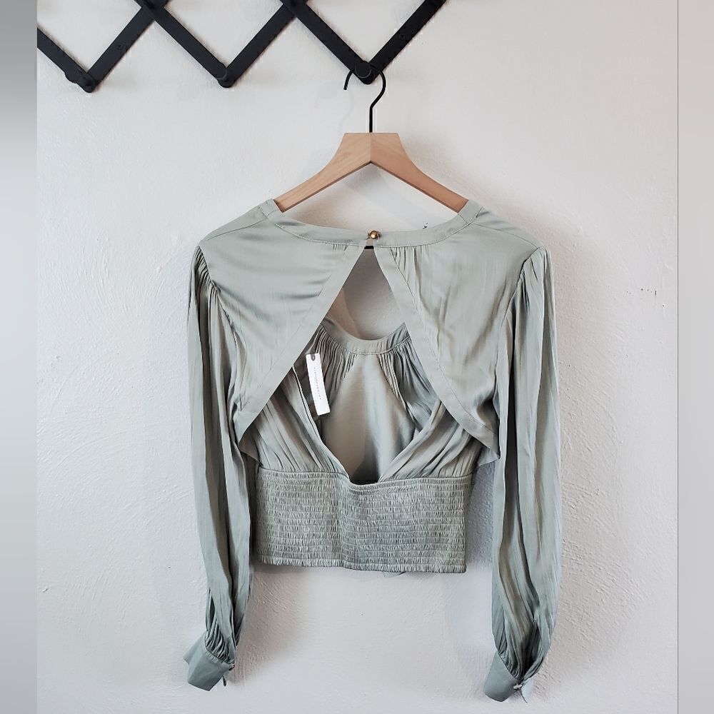 Anthropologie Blouson-Sleeve Blouse In Mint Green Size Extra Small NWT - Picture 6 of 7